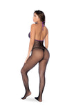 MAPALE BLACK/PURPLE FISHNET AND LACE BODYSTOCKING SET