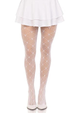 Leg Avenue Love Struck Heart Net Tights - OS - White