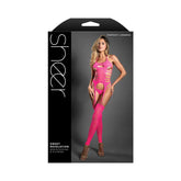 Fantasy Lingerie Sheer Sweet Revelation Halter Bodystocking & G-String Neon Pink