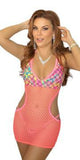 TIE DYE DESIGNER CUTOUT MESH DRESS WITH THONG