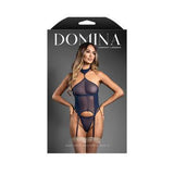 Fantasy Lingerie Domina Gartered Mesh Monowire Bustier with Detachable Choker Halter & G-String