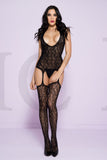 LACE WITH LOW V-SHAPE SUSPENDER BODYSTOCKING