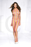 RAINBOW FISHNET STRIPED CROTCHLESS BODYSTOCKING