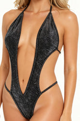 Thong bodysuit in Black Frost