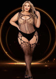 FISHNET & LACE CATSUIT BLACK