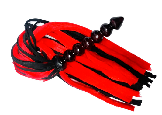 SUEDE & FUR FLOGGER WITH EXOTIC WOOD HANDLE