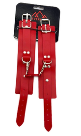 RED COLOR VEGAN LEATHER WRIST RESTRAINTS WITH CONNECTOR