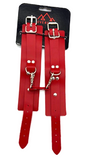 RED COLOR VEGAN LEATHER WRIST RESTRAINTS WITH CONNECTOR