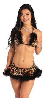 LEOPARD FEATHER WRAP SKIRT SET WITH THONG