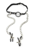 Fetish Fantasy O-Ring Gag with Nipple Clamps - Black