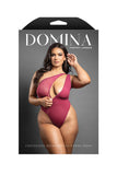 Fantasy Lingerie Domina Crotchless One-Shoulder Teddy with Asymmetrical Front Zipper Berry -BOXED