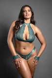 DOMINIA Keyhole Halter Bralette, Open Panty & Handcuffs