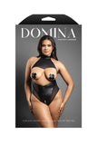 Fantasy Lingerie Domina Cupless High-Neck Halter Teddy with Zipper Detail & Pasties Black - BOXED