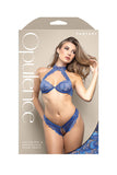 Opulence Pearl Back Strap Halter Bra & Adjustable Crotchless Pearl Panty Royal Blue