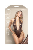 Opulence Crotchless Pearl Plunge Halter Teddy with Adjustable Pearl G-String Chocolate