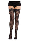 Leg Avenue Stay-Up Lace Top Cross Hatch Floral Lace Thigh Highs - Black - O/S012282018024012282018024
