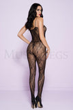 Front Bows Detail Lace Crotchless Bodystocking