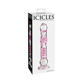Pipedream Icicles No. 6 Textured 8.5 in. Glass Dildo Pink/Clear