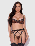 Devon Leopard and Lace 3 Piece Bra, Waist Garter & G-String Set