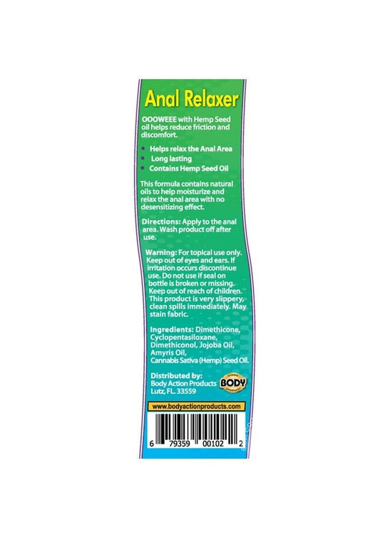 OOOWEE Anal Relaxing Silicone Lubricant with Hemp Seed Oil 1.7 oz bottle