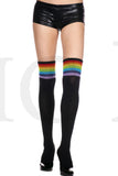 RAINBOW STRIPE ACRYLIC THIGH HI - BLACK