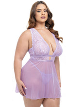 CURVY STASSI SHEER BABYDOLL LAVENDER 1X/2X