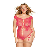 Dreamgirl Butterfly Fishnet Teddy with Garter Straps Watermelon O/S