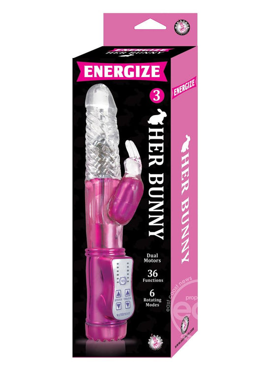 Energize Her Bunny 3 Energize Dual Motors 36 Function 6 Rotation Modes Waterproof Pink