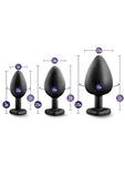 Luxe Bling Butt Plugs Silicone Training Kit with White Gems (3 size kit) - Black