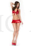 Metallic Tie Front Top and Pleated Micro Mini Skirt