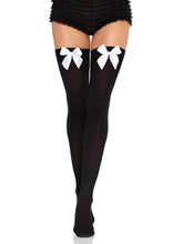 Leg Avenue Opaque Thigh Highs with Satin Bow Accent - OS