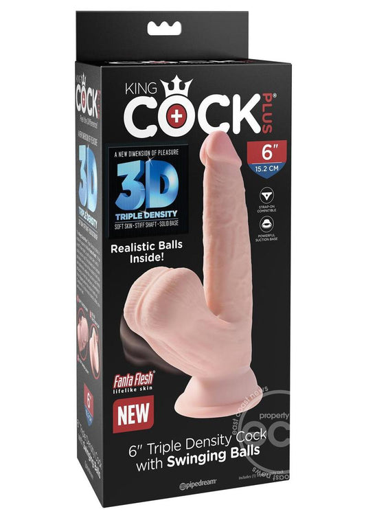 King Cock Triple Density Cock with Swinging Balls 6in - Vanilla
