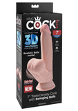 King Cock Triple Density Cock with Swinging Balls 7in - Vanilla