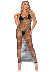 Leg Avenue Woven Twist Net Backless Maxi Dress - O/S - Black