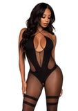Halter Opaque and Sheer Crotchless Lingerie Jumpsuit