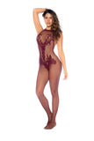 Halter and Crotchless Floral Body Stocking