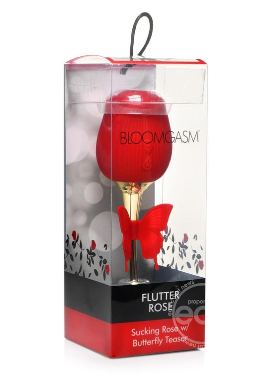 Inmi Bloomgasm Flutter Rose Rechargeable Silicone Sucking Rose with Butterfly Teaser - Red/Gold8714273052117