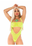 Leg Avenue Rhinestone Mesh Bandeau and Suspender Bodysuit (2 Piece) - O/S - Neon Yellow