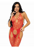 Leg Avenue Seamless Heart Net Suspender Bodystocking - O/S - Red