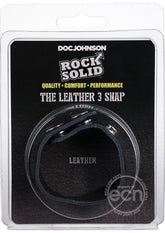 Rock Solid The Leather 3 Snap Adjustable Cock Ring - Black