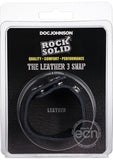 Rock Solid The Leather 3 Snap Adjustable Cock Ring - Black