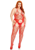 Leg Avenue Seamless Heart Net Suspender Bodystocking - 1X/2X