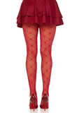 Leg Avenue Love Struck Heart Net Tights - OS - Red