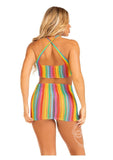 Leg Avenue Rainbow Stripe Cross-Over Halter Mini Dress - O/S - Multicolor