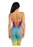 Leg Avenue Seamless Ombre Faux Lace Up Footless Bodystocking - O/S - Ocean