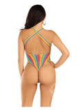Leg Avenue Rainbow Stripe Cross-Over Halter Bodysuit - O/S - Multicolor