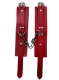 RED COLOR VEGAN LEATHER WRIST RESTRAINTS WITH CONNECTOR