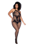 Halter and Crotchless Floral Body Stocking