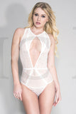 FRONT KEYHOLE OPENING LACE TEDDY W/SHEER BACK