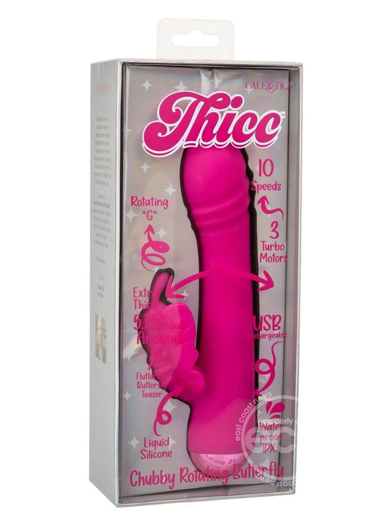 Thicc Chubby Rotating Rechargeable Silicone Butterfly Rabbit Vibrator- Pink